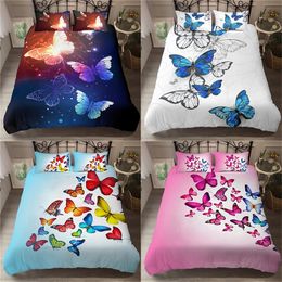 Homesky Glowing Butterflies Bedding Sets 3D luxury Colourful Duvet Cover Bedding Set Flying Butterfly Bed linen Bedclothes 201021