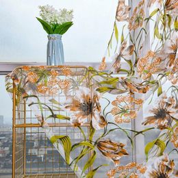 Curtain & Drapes Printed White Strip Flower Balcony Printing Screens Tulle Bedroom Window For Living Room Home Garden Decoration1