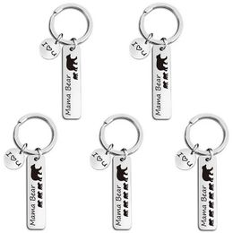 Stainless Steel MAMA Bear Keychains Silver Colour Titanium Steel Laser Engraving Key Chain Mother's day Gifts