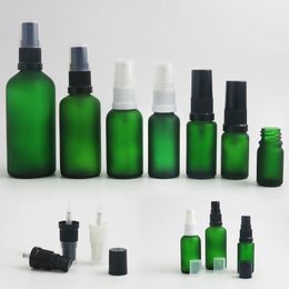 10pcs Best selling 100ml 50ml 30ml 20ml 10ml green frosted glass perfume spray bottle with plastic fine mist sprayer atomiser