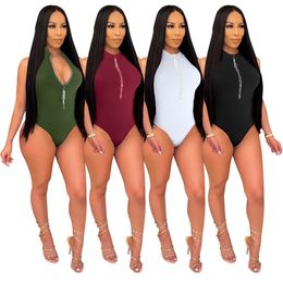 Wholesale Women Jumpsuits 2022 Summer Sexy Skinny Sleeveless Zipper Overalls Fashion Bodycon Playsuit Pullover Comfortable Clubwear Selling Clothing K8718