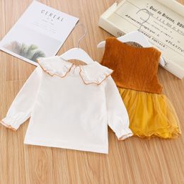 FOCUSNORM Autumn Infant Baby Girls Clothes Sets Ruffles Long Sleeve Peter Pan Collar T Shirts Tops+Lace Sundress