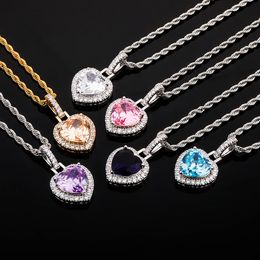 6 Color Love Heart Pendant Necklace Fine Quality Bling Iced Out CZ Cubic Zirconia Charm Hip Hop Fashion Diamond Crystal Jewelry Bijoux Birthday Gifts For Women Girls