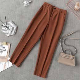 High Waist Woman Woollen pants Loose apricot Grey business OL blazer suit pants female autumn winter New 201119