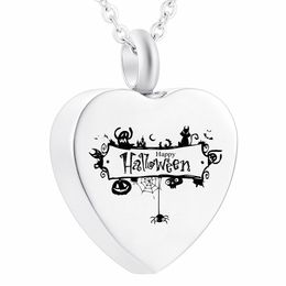 Edelstahl-Herz-Halskette mit Anhänger für Asche, Urne, Silber, mit Füllset, Samtbeutel – Fröhliches Halloween