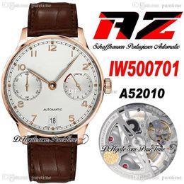 AZF V5 IW500701 Power Reserve A52010 Automatic Mens Watch 42mm Rose Gold Silver Dial Champagne Markers Brown Leather Strap Super Edition Puretime H8