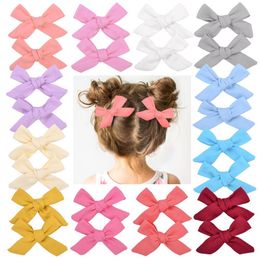 2pcs/set Solid Cotton Hiar Bows With For Baby Girls Boutique Handmade Clip Hairgrip Barrettes Hair Acesssories 056