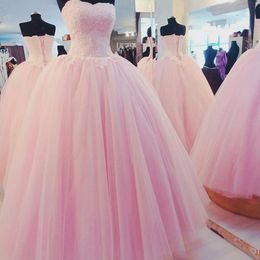 2021 New Fashion Pink Sweetheart Appliques Ball Gown Quinceanera Dresses Lace-Up Sweet 16 Dress Debutante Prom Party Dress Custom Made 034
