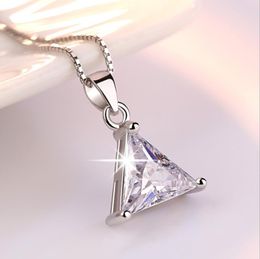 Anenjery 925 Sterling Silver Jewellery Zirconia Triangle Pendant Neckace For Women Gift 45cm Box Chain choker collares