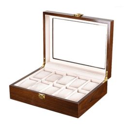 10-Bit Watch Storage Box Wooden Display Coffee Tree Pattern Light Spray Paint Jewellery Pouches, Bags