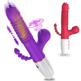 Heating Telescopic Dildo Vibrators Sucking Clitoris Stimulator G-spot Massage Rotation Beads Tongue Licking Sex Toys