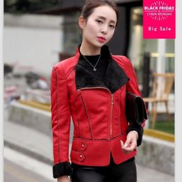 Women's Jackets 3XL Plus Size Stitching PU Leather Jacket 2021 Women's European Stations Slim Short Women W6161