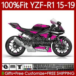 Injection Fairings For YAMAHA YZF R 1 1000CC YZF-R1 2015-2019 104No.130 YZF R1 1000 CC Glossy Pink YZF-1000 YZFR1 15 16 17 18 19 YZF1000 2015 2016 2017 2018 2019 OEM Body Kit