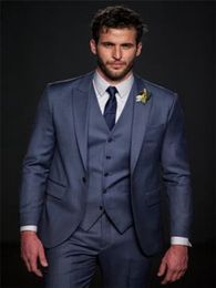 New Bespoke Mens Tuxedos 3 Pieces Jacket+Pants+Vest Wedding Party Formal Suits