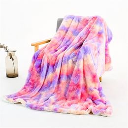 Ombre Shaggy Blanket Bed Sofa Faux Fur Unicorn Rainbow Crystal Velvet Plush Soft Blanket Bedding Decor Double-Layer Baby Blanket 201222