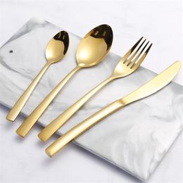 24PCS Gold Dinner Tableware Cutlery Set Dishes Knives Forks Spoons Western Kitchen Dinnerware 18/10 Stainless Steel Y200610