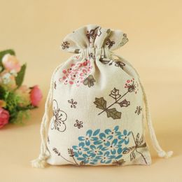 7*9cm Linen Drawstring bags cute design Printing Gift cotton package bags Gift Pouch sack Burlap cloth bags