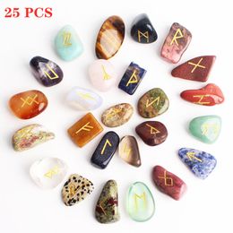 25Pcs Natural Runes Divination Crystal Rune Stones Irregular Fortune-telling Polished Gemstone Gravel Healing Aquariums Decor 201125