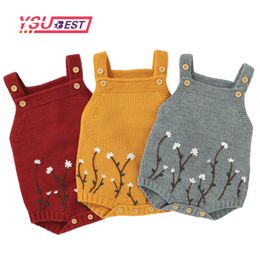 Baby Rompers Clothes Sleeveless Vintage Floral Knitted Newborn Embroidery Girls Jumpsuits Autumn Winter Infant Children Sweaters 201027