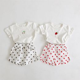 MILANCEL baby clothing set embrodiery tee and dot shorts toddler girls clothes summer baby outfit LJ201221