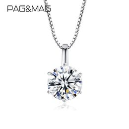 PAG&MAG 1ct 6.5mm EF Round Moissanite 925 Sterling Silver Moissanite Necklace Diamond Test Passed Fine Jewellery Woman Girl Gift Q0531