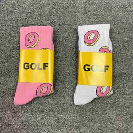 Men's CG pink doughnut cartoon cute hip hop mid tube socks prank