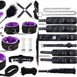 Nxy Sm Bondage 26 Pcs set Sex Products Erotic Toys for Adults Bdsm Set Handcuffs Nipple Clamps Gag Whip Rope Couples 1223