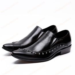 New Fashion Office Genuine Leather Men Shoes Big Size Rivets Solid Oxfords Shoes Pointed Toe Slip On Formal Shoes