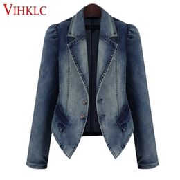 Spring Women's Denim blazer Jeans Coat Slim bomber jacket Suit Turn Down Collar Jacket Female Coat Women Basic Coat M-5XL T538 201201