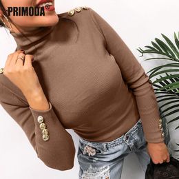 Long Button Sleeve Knitted Sweater Pullovers Causal Women Turtleneck Office Lady Sweaters Knitting Female Knit Tops PR381M 201111