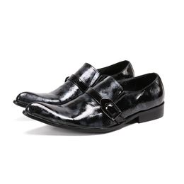 Italian Genuine Leather Men Shoes Buckle Pointed Toe Party Leather Shoes Large Size Male Business Oxford Shoes