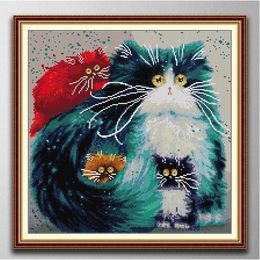 Colourful cat Handmade Cross Stitch Craft Tools Embroidery Needlework sets counted print on canvas DMC 14CT /11CT
