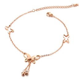 Anklets Summer Accessories Beautiful Rose Gold Plated Fashion Anklet Exquisite Bow Rhinestone Zircon For Women