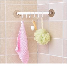 Self Adhesive 6 Hooks Bathroom Wall Towel Holder Hanging Nail-free Rack Strong Paste Hooks Key Hooks Kitchen Stor jllyKD
