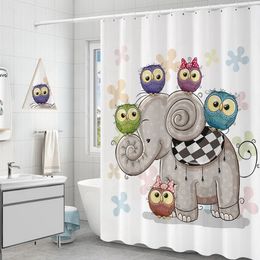 Cartoon Elefant Print Duschvorhänge Modernes Stoff Badezimmer Vorhang Umweltfreundliche Wasserdichte Polyester Waschbare Dusche Badvorhänge