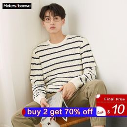 Metersbonwe Brand Winding Striped Sweater Winter Autumn Fashion Long Sleeve Knitted Men Cotton Sweater High Quality Clothes 201123