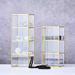 Golden Cosmetic Storage Box Table Desktop Finishing Glass Plaid Jewellery Classification Storage Tray Large-Capacity Dressing Y200111