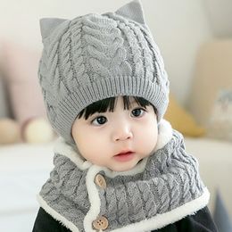 2Pcs Cute Baby Hat Scarf Set Warm Knitted Baby Winter Hat Cap Bonnet Kids Hat Boy Girl Caps Boys Girls Crochet Beanie Autumn Y201024