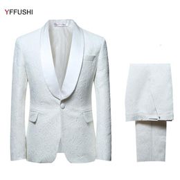 Men's Suits & Blazers YFFUSHI 2021 Men Suit Single Breasted White Tuxedo Grooms Wedding For Party Dress Slim Fit Plus Size 6XL