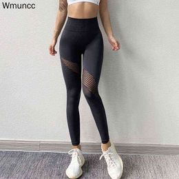 Wmuncc Seamless Gym leggings Squat-proof Women Hollow Out Design High Waist Tummy Control Fitness Sports Tights Yoga Pants H1221