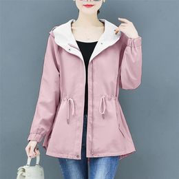 new large size trench women female windbreaker hooded cape woman clothes long trench coat loose drawstring outwear trench coats 201031