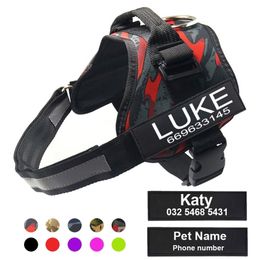 Dog Harness NO PULL Reflective Adjustable Personalised Pet Harness For Dog Vest Custom Id Tags Patch Outdoor Walking Dog Supplie LJ201130