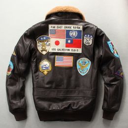 Mens 2020 pilota 100% vera giacca di pelle Tom Cruise TopGun Air Force multi-etichetta spessa pelle bovina autunno inverno cappotti LJ201029