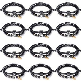 Double Layer Constellation Bracelet Retro Zodiac Astrology Braided Bracelet Charm Bracelets Jewelry Gift for Women Girls