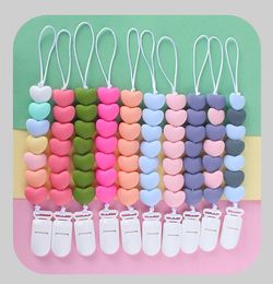 10 Colours Silicone Love Heart Shape Pacifier Chain Clips Baby Funny Bead Holder Clips Soother Chain Holders for Feeding Supplies M2553