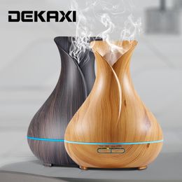 DEKAXI Electric 400ml Ultrasonic Air Humidifier Aroma Essential Oil Diffuser With Wood Grain 7 Changing Led Lights For Bedroom Y200416