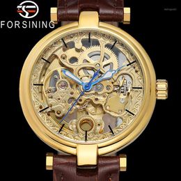 FORSINING Automatic Mechanical Skeleton Men Wristwatch Sport Genuine Leather Male Clock Top Man Watch 81601