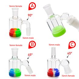 Factory Price Mini Glass Ash catcher with 10ML Silicone Wax Oil jar 14MM-14MM joint for Smoking Pipe Glass Bongs free shipping