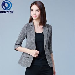 Women Grey Plaid Blazers 2020 New Fashion Lady Office Work Suit Pockets Jackets Coat Casual Slim Tops Long Sleeve Femme Blazer LJ201021