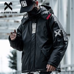 11 BYBB'S DARK PU Leather Hooded Parkas Jacket Techwear Hip Hop Padded Jackets Harajuku Windbreaker Japanese Streetwear Coats 201201